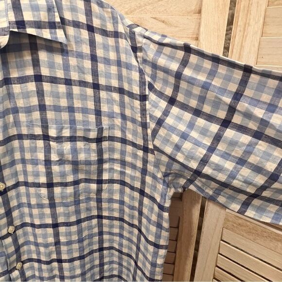 Joseph Turner Linen Button Down Plaid Shirt XL - Picture 4 of 10